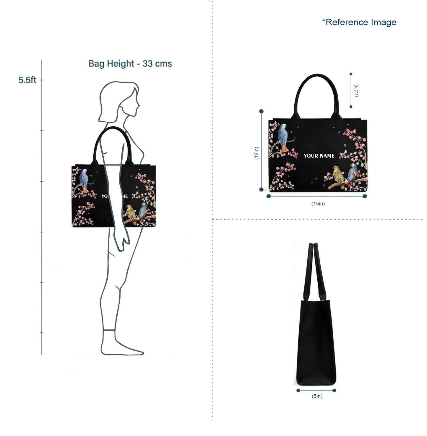 Personalized Floral Bird Tote Bag with Custom Name
