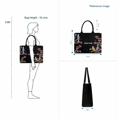 Personalized Floral Bird Tote Bag with Custom Name