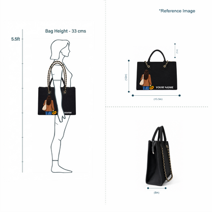IN VALTRO – Personalized Black Laptop Tote Bag with Gold Chain Handles