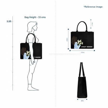 Personalized Black Floral Tote Bag – Custom Name Laptop Handbag