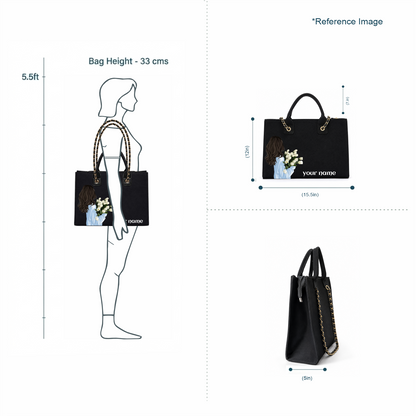 Personalized Black Floral Tote Bag – Custom Name Handbag for Women