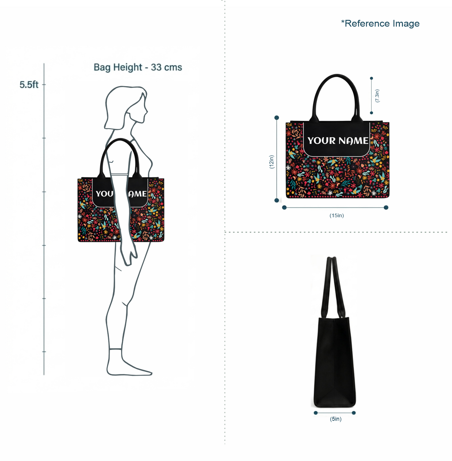 Personalized Floral Vegan Leather Tote Bag