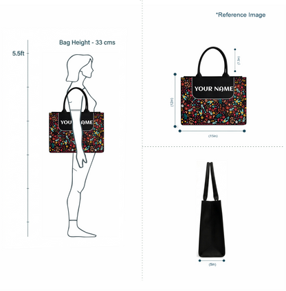 Personalized Floral Vegan Leather Tote Bag