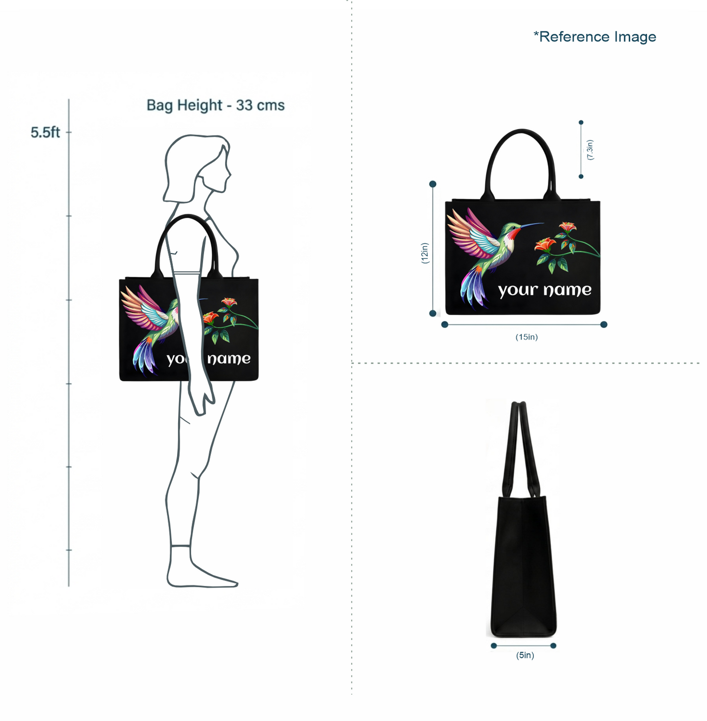 Customized Hummingbird Tote Bag for Women |In Valtro Personalized Premium Black Handbag with Name