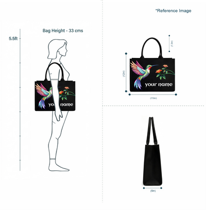 Customized Hummingbird Tote Bag for Women |In Valtro Personalized Premium Black Handbag with Name