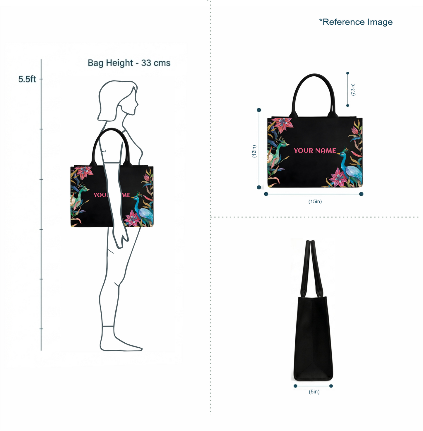 Personalized Peacock Floral Tote Bag for Women