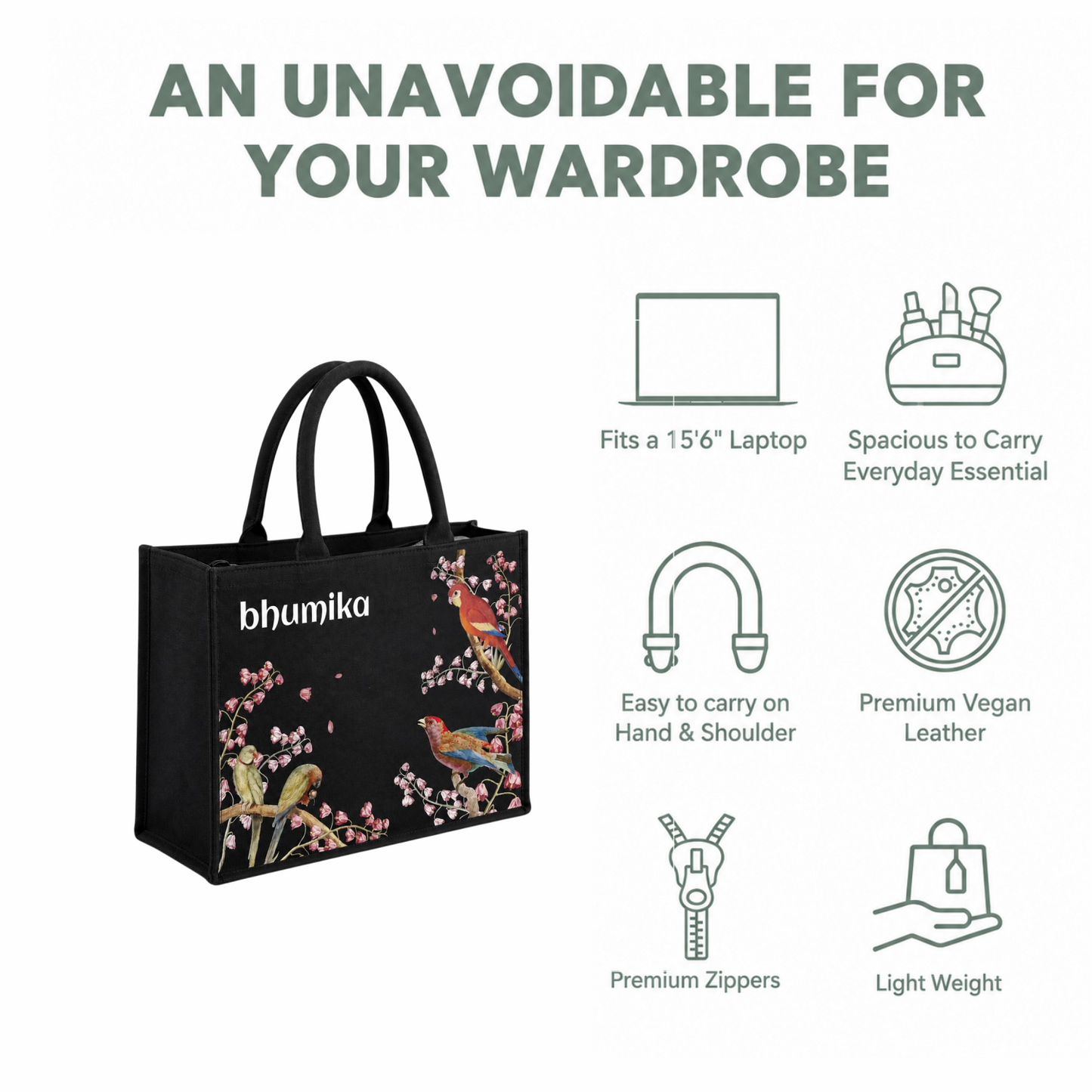 Bird Print Personalized Tote Bag for Women