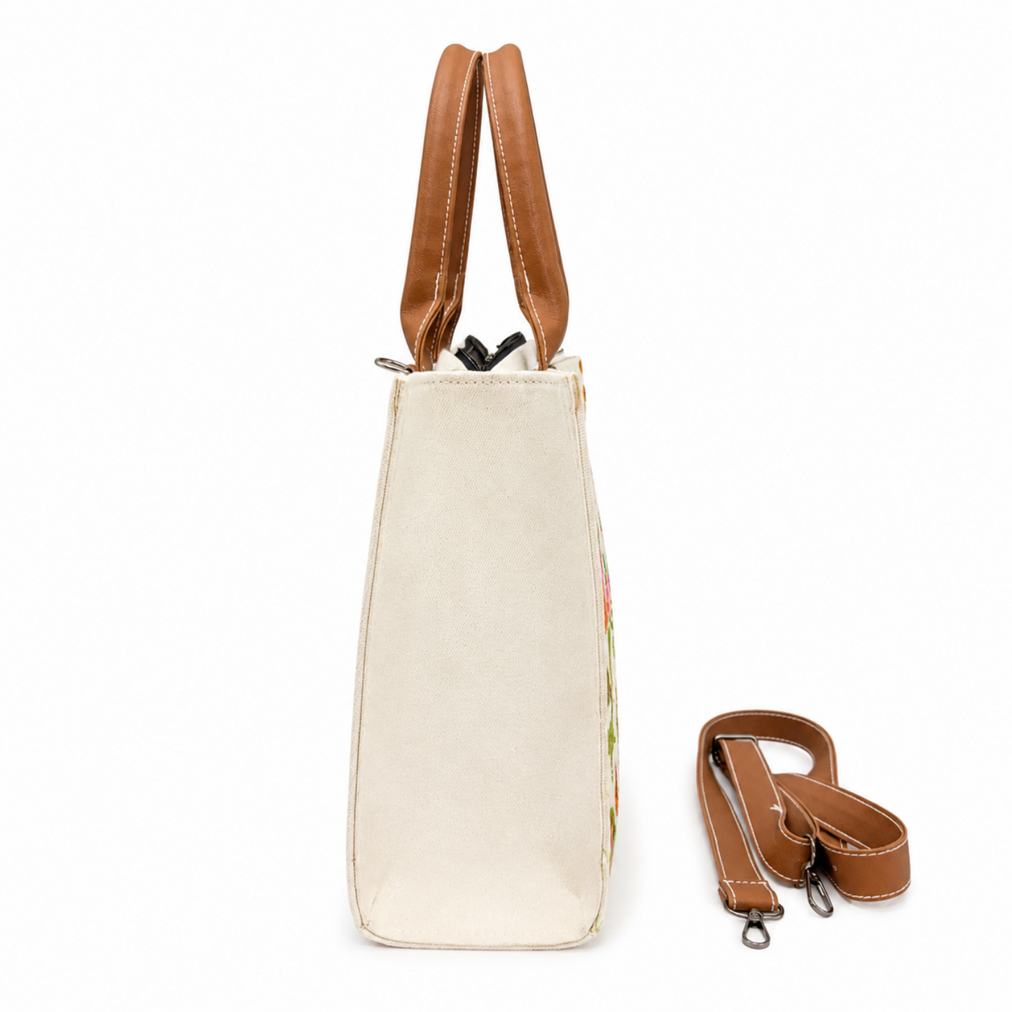 Personalized Floral Embroidered Canvas Office Tote Bag