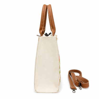 Personalized Floral Embroidered Canvas Office Tote Bag