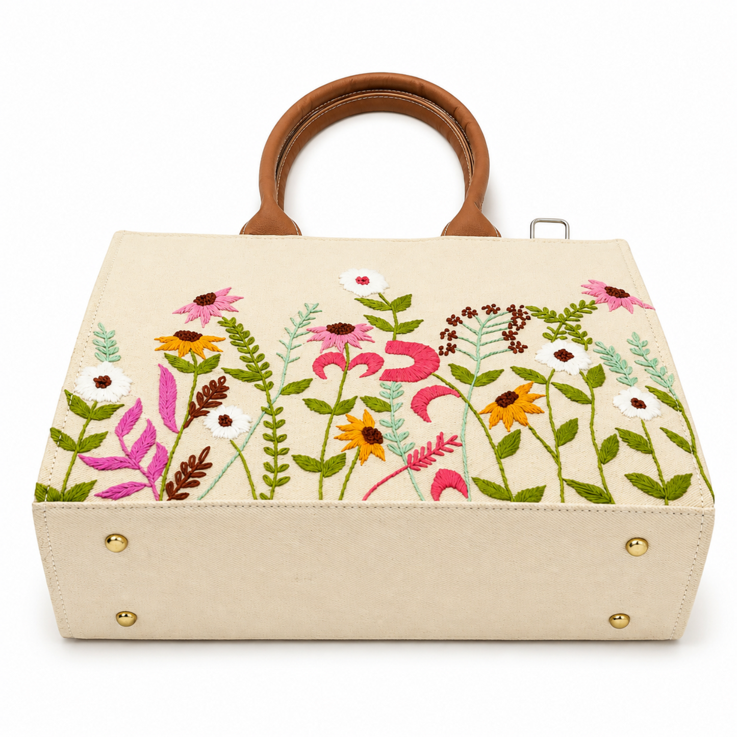 Personalized Floral Embroidered Canvas Office Tote Bag