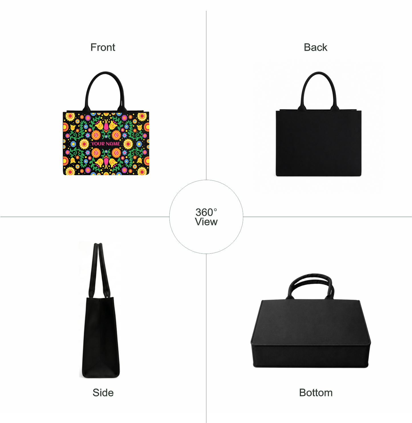 Personalized Folk Floral Tote Bag – Custom Name Ethnic Handbag with Vibrant Boho Print