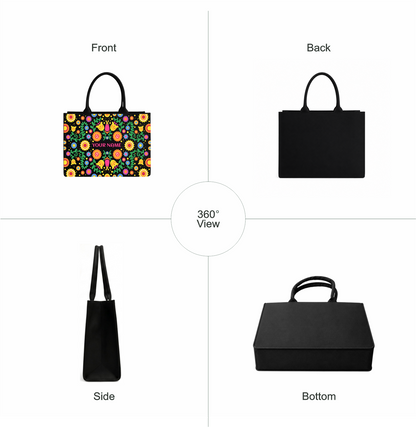 Personalized Folk Floral Tote Bag – Custom Name Ethnic Handbag with Vibrant Boho Print