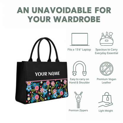 Personalized Floral Name Tote Bag for Women