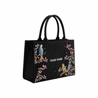 Personalized Floral Bird Tote Bag with Custom Name