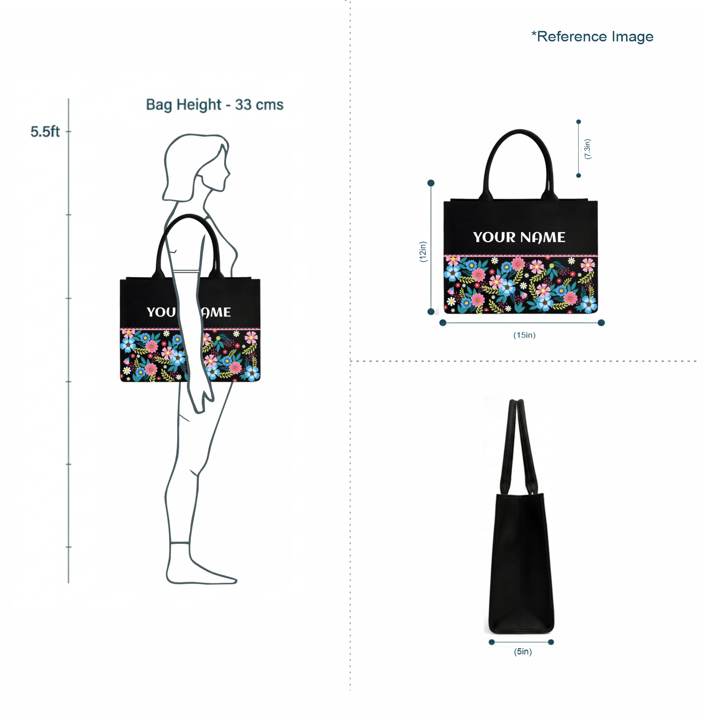 Personalized Floral Name Tote Bag for Women
