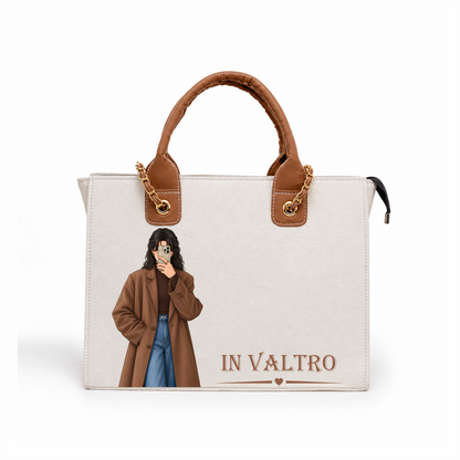 IN VALTRO Personalized Canvas Laptop Tote Bag – Brown Handles & Custom Photo Print