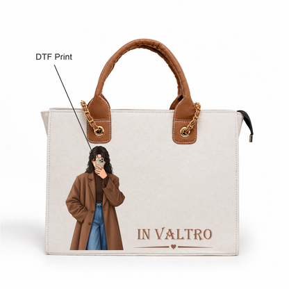 IN VALTRO Personalized Canvas Laptop Tote Bag – Brown Handles & Custom Photo Print